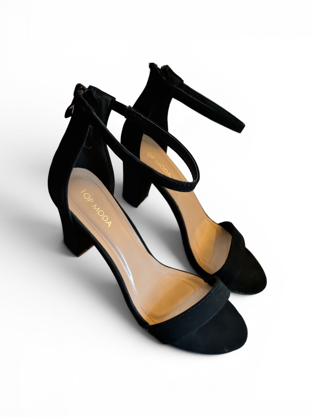 TOP Moda Black Ankle-Strap Block Heels